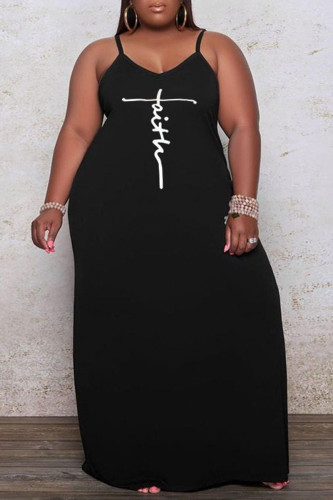 Черное сексуальное платье с бретельками и лоскутным принтом