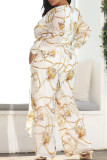 White Casual Print Bandage Patchwork With Belt V Neck Straight Jumpsuits