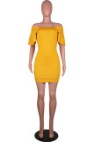 Yellow Sexy Solid Patchwork Off the Shoulder Straight Dresses