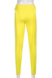 Amarelo moda rua sólido retalhos magro cintura alta lápis cor sólida bottoms