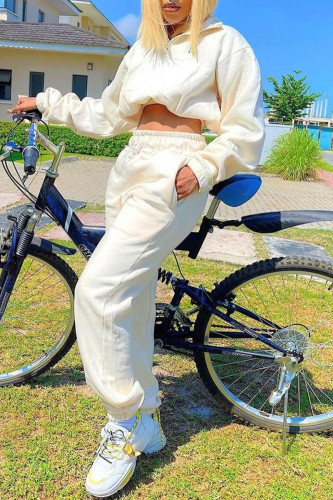 White Fashion Casual Solid Patchwork Zipper Turndown Collar Long Sleeve Two Pieces