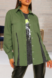 Black Casual Solid Slit Turndown Collar Long Sleeve Regular Denim Jacket
