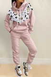 Baby Blue Casual Print Patchwork Hooded Collar Long Sleeve Two Pieces