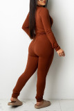 Deep Coffee Mode Casual Patchwork Bandage Rits Kraag Normale Jumpsuits