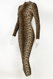 Vestidos de saia de uma etapa com estampa de leopardo e estampa sexy patchwork com decote em O