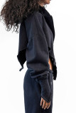 Black Street Solid Patchwork Asymmetrical Zipper Hooded Collar Tops