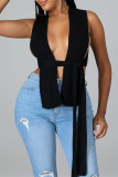 Black Fashion Sexy Solid Bandage Square Collar Tops