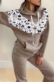 Yellow Casual Print Patchwork Hooded Collar Long Sleeve Two Pieces