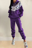 Purple Casual Print Patchwork Hooded Collar Long Sleeve Two Pieces