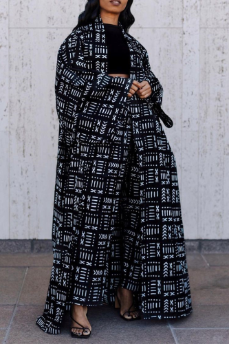 Abrigo negro de talla grande con estampado sexy y patchwork