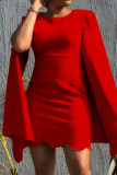 Red Fashion Sexy Solid Patchwork O Neck Pencil Dresses
