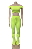 Fluorescent Green Sexy Solid Patchwork O Neck Short Sleeve Two Pieces