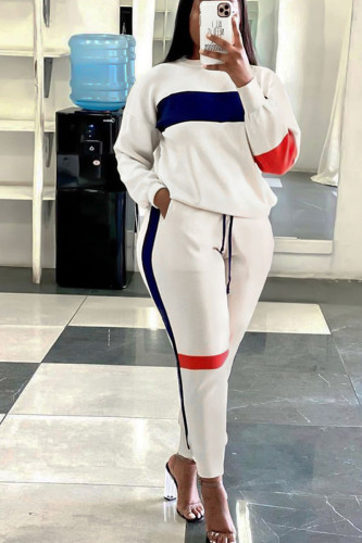 White Casual Solid Patchwork O Neck Long Sleeve Two Pieces