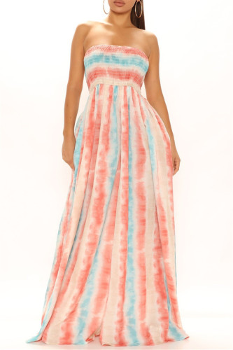 Red Stripe Fashion Sexy Print Backless Strapless Regular Jumpsuits