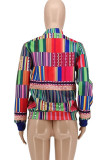 Цветная модная уличная полосатая печать Пэчворк Молния Воротник на молнии Верхняя одежда