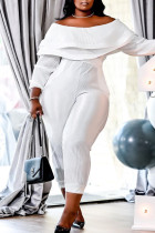 ホワイト ファッション カジュアル ソリッド パッチワーク バックレス オフショルダー プラス サイズ ジャンプスーツ