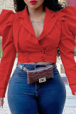 Красная модная повседневная однотонная верхняя одежда в стиле пэчворк с v-образным вырезом