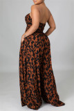 Paarsblauwe Mode Sexy Print Backless Strapless Regular Jumpsuits