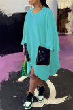 Фиолетовые модные повседневные лоскутные карманные асимметричные платья с круглым вырезом и длинными рукавами