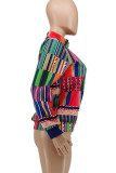 Color Moda Calle Rayas Estampado Patchwork Cremallera Cuello con cremallera Prendas de abrigo