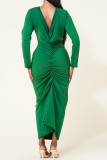 Green Sexy Solid Patchwork V Neck Pencil Skirt Dresses