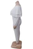 ベイビーブルー ファッション カジュアル ソリッド パッチワーク バックレス オフショルダー プラスサイズ ジャンプスーツ