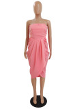 ピンクのファッションセクシーなソリッドバックレスストラップレス不規則なドレス