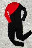 Röd Mode Casual Patchwork Basic Skinny Jumpsuits med blixtlåskrage
