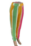 Pantalones rectos con estampado de rayas y estampado de rayas, cintura alta, rectos, color rosa