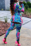 Многоцветные модные сексуальные костюмы для взрослых с принтом, выдолбленные лоскутные костюмы из двух предметов, карандаш с длинным рукавом