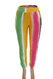 Pantalones rectos con estampado de rayas y estampado de rayas, cintura alta, rectos, color rosa