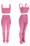 Pink Sexy Solid Ripped Off the Shoulder Sleeveless Two Pieces