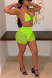 Fluorescent green Fashion Sexy Mesh Sequins Swimsuit Set