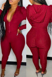 Abbigliamento sportivo casual rosso Patchwork Cerniera Colletto con cappuccio Manica lunga Due pezzi