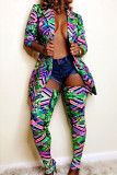 Многоцветные модные сексуальные костюмы для взрослых с принтом, выдолбленные лоскутные костюмы из двух предметов, карандаш с длинным рукавом