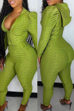 Abbigliamento sportivo casual verde Patchwork Cerniera Colletto con cappuccio Manica lunga Due pezzi
