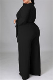 ブラックファッションカジュアルソリッド包帯Vネックプラスサイズジャンプスーツ