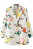 White Fashion Casual Print Cardigan Turndown Collar Outerwear (Without Belt)