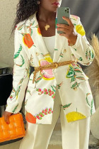 Белый модный повседневный кардиган с принтом и отложным воротником, верхняя одежда (без пояса)