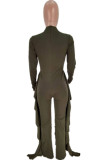 Army Green Fashion Casual Solid Patchwork Half A Turtleneck Jumpsuits