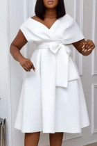 Witte mode sexy effen patchwork V-hals A-lijn jurken