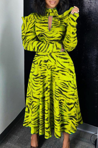 Robes trapèze à col roulé en patchwork imprimé rue mode jaune