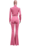 Pink Fashion Street Solid Patchwork O Neck Long Sleeve Two Pieces