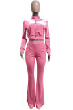 Pink Fashion Street Solid Patchwork O Neck Long Sleeve Two Pieces