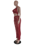Tangerine Red Sexy Solid Tassel Ripped Patchwork Trajes de baño