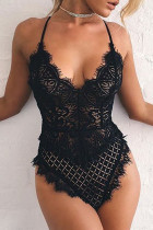 Zwarte mode Sexy effen uitgeholde lingerie