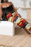 Calças de cintura alta com estampa casual moda multicolorida básica