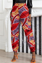Red Fashion Casual Print Basic Normale broek met hoge taille