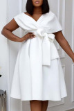 Moda branca sexy sólido patchwork decote em V vestidos linha A