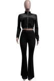 Black Fashion Street Solid Patchwork O Neck Long Sleeve Two Pieces